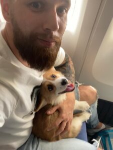 CLAN IRONHORN ARMSTRONG JAZZ в пути к новому дому, рыже-белый кобель из Владивостока, щенку 3 месяца